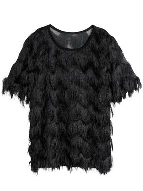 H&M soft fringe black short sleeve top